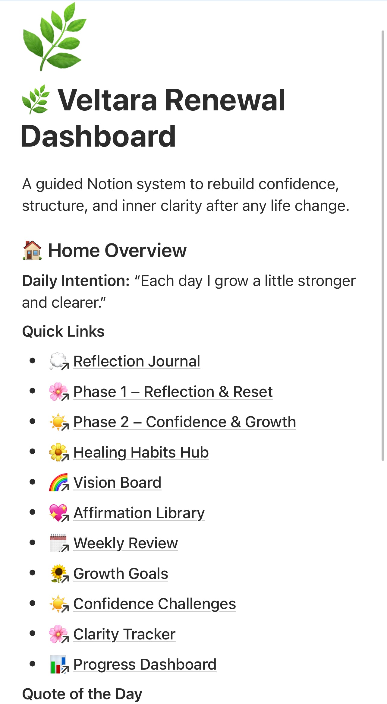 🌿The Veltara Renewal System | Guided Notion Dashboard for Healing, Clarity & Growth✨